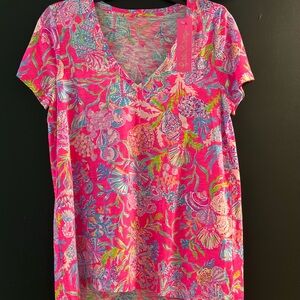 Lilly Pulitzer Pink Orange Graphic Polo T-Shirt